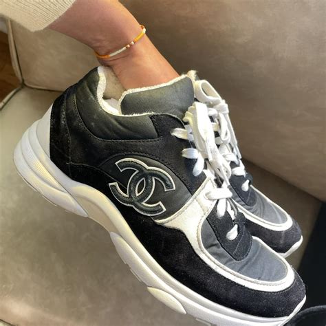 chanel triple black trainers|chanel black trainers white sole.